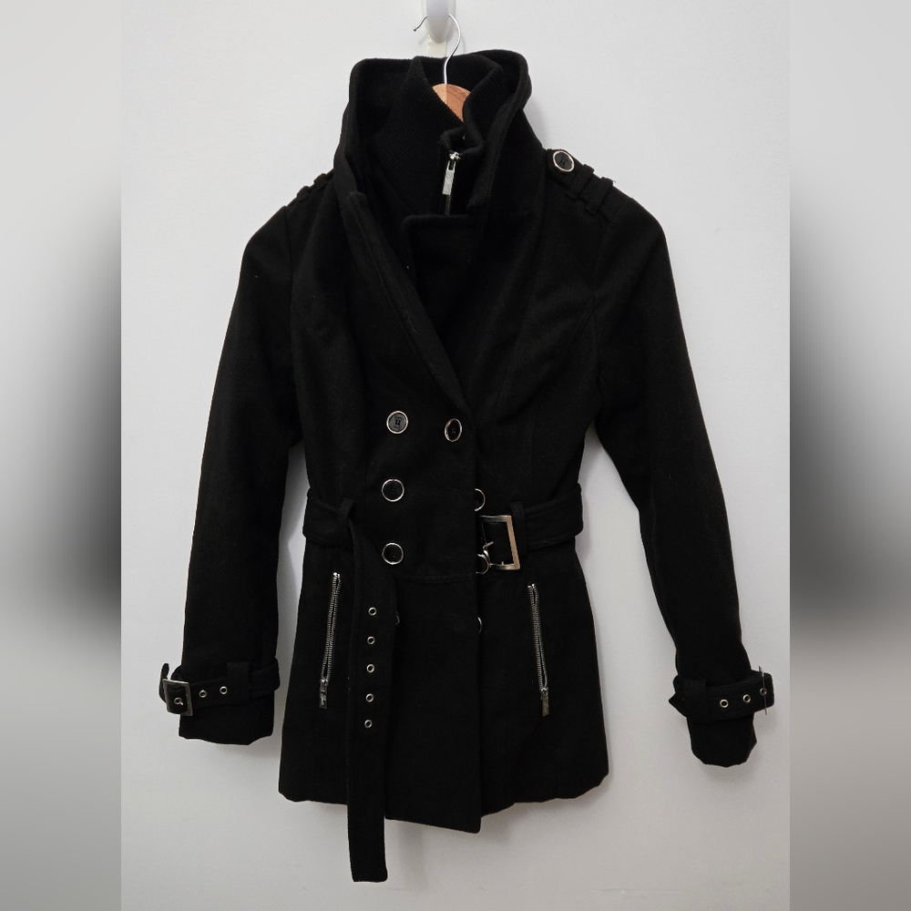 NEW Guess Black Trench Coat with Belted Waist